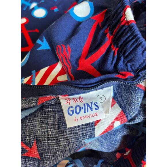 Vintage 60s Nautical Anchor Print Maxi Skirt | 1960s Red Blue Lighthouse A‑Line - Picture 6 of 8